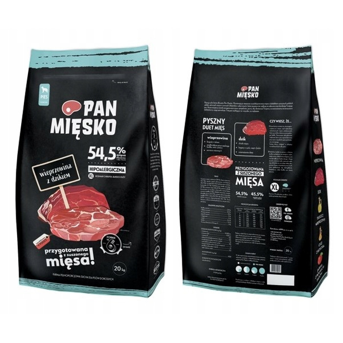 Корм для собак Pan Mięsko Свинина з диким кабаном, гранули XL, 20 кг