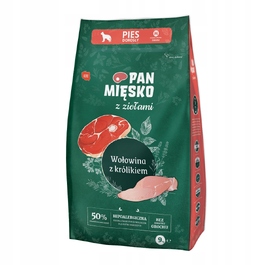 Сухий корм для собак Pan Mięsko з травами: яловичина та кролик, гранули M, 9 кг