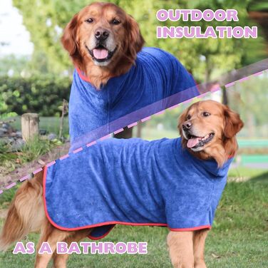 Рушник для собак PETCUTE з мікрофібри з клямками, супер вбираючий та швидковисихаючий, для середніх та великих собак, можна прати в пральній машині, (2XL, Морська синя)