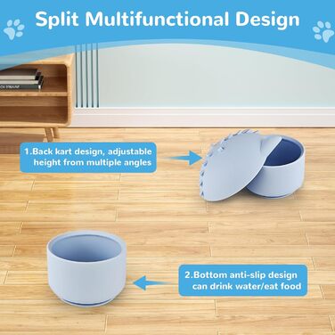 Підвищений годівниця для котів - годівниця для повільного годування, силікон, регульована висота, блакитна