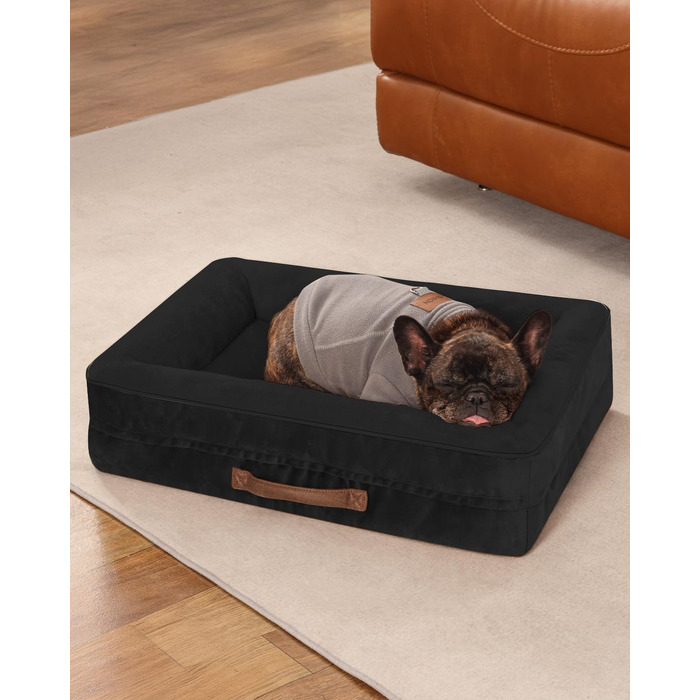 Ортопедичне ліжко для собак середніх порід, кошик для собак, що можна прати, з яйцеподібною піною, водовідштовхуване диванчик для собак з неслизьким дном та чотиристоронні подушки (Чорний, 61x46x15см)