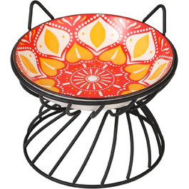 Підвищена годівниця для котів з кераміки на металевому підставці - 250 мл (червона)