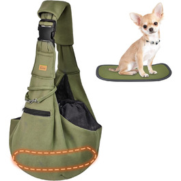 Сумка-переноска для собак CUBY, регульована, двостороння, для маленьких та середніх порід, з безпечним ременем, кишенею на блискавці, знімною підстилкою та підкладкою на плече, зелена, оновлена