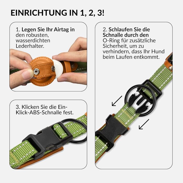 Нашийник для Apple AirTag для собак CollarDirect, світловідбиваючий, зелений, розмір M (34-42 см)