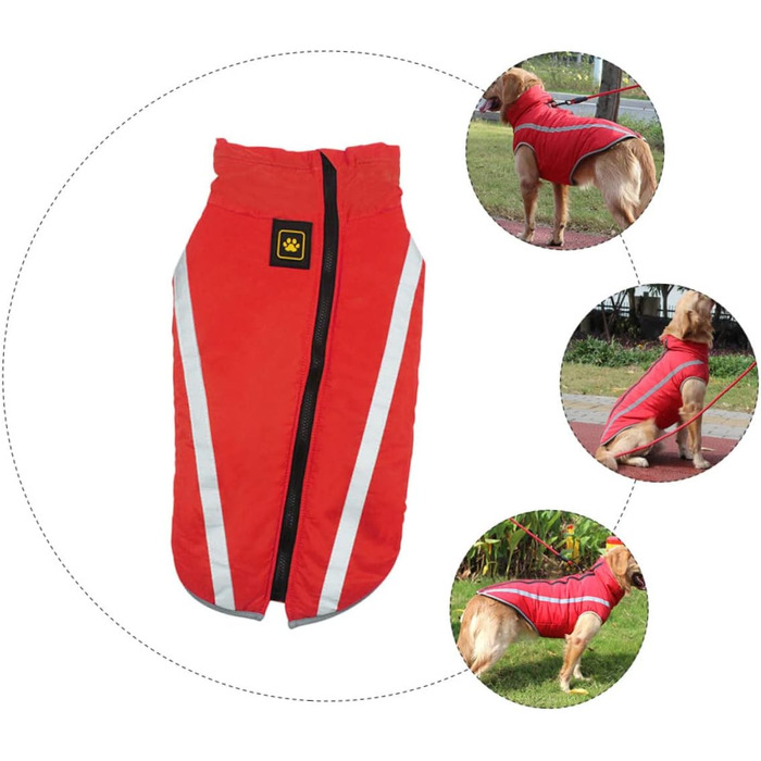 Водонепроникний дощовик для собак MERRYHAPY з флісовою підкладкою та світловідбиваючими смугами (45x55 см, червоний)