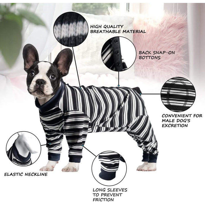 Захисний одяг для собак після операції: повний костюм для собак, що відновлюються (дівчатка, хлопчики), чорний