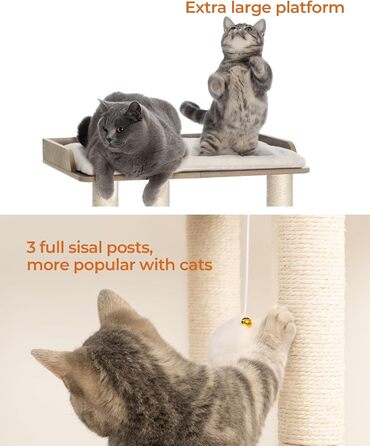 FourFurPets Когтеточка для котів, 56 см, 3 стовпи з сизалю, Greige