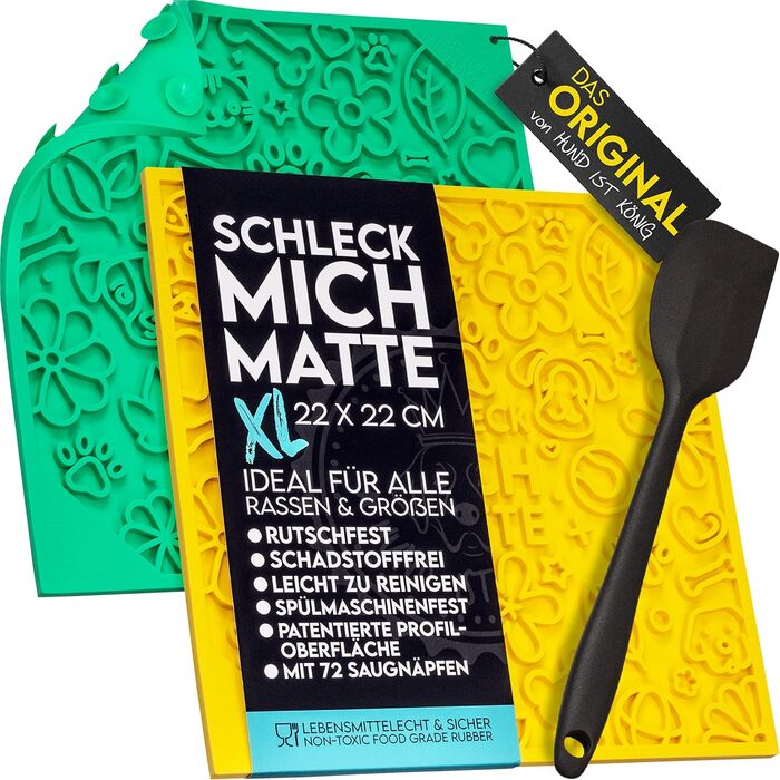 Лежак-іграшка для собак HUND IST KÖNIG з патентованою структурою, 2 шт., 22x22 см, з присосками, шпателем та електронною книгою з рецептами. Безпечний матеріал, миється в посудомийній машині. Смак м'яти та хабанеро.