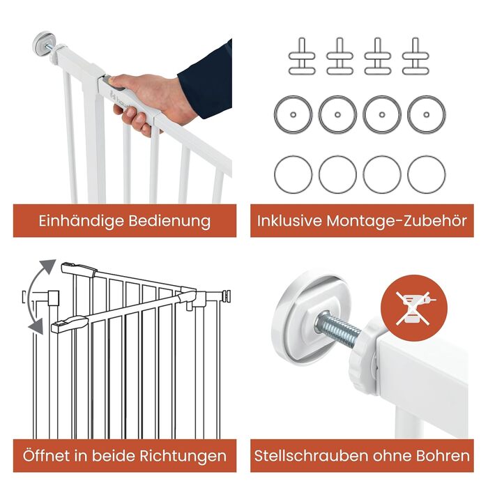 Захисне ворота для дітей Hauck Clear Step Autoclose 2, білий колір, регульована ширина 75-80 см, висота 77 см, самозакривне, без свердління, зручний вхід, двостороннє відкриття однією рукою