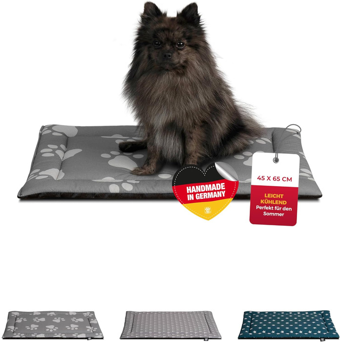 Літня ковдра для собак HS-Hundebett® з бавовни з наповнювачем та антиковзким покриттям XS (45x65 см) – М'яка ковдра для собак на літо – Працює в пральній машині та довговічна – Легка літня ковдра для собак – Лапка Антрацит, Made in DE Лапка Антрацит 45x65