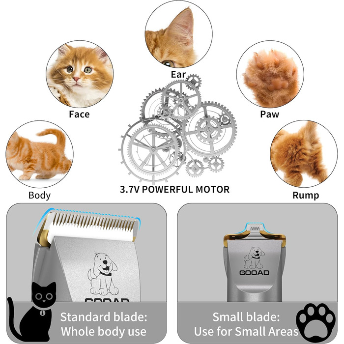 Набір для догляду за котами: бездротовий триммер для шерсті, професійний шерстеріз, набір для грумінгу, сірий колір