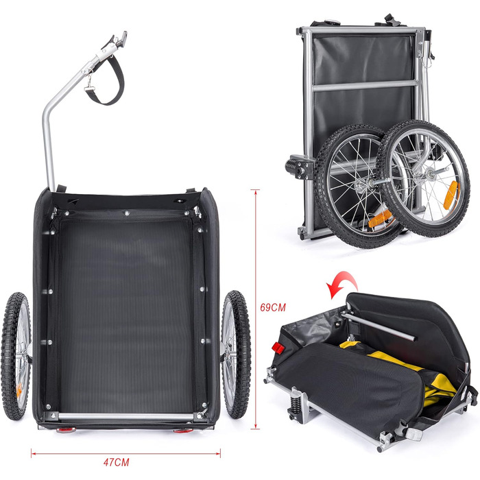 Велосипедний причіп CXWXC зі стоп-поглиначем, 120L, 40KG, складаний, з тентом та прапорцем - для щоденного транспортування (жовтий)