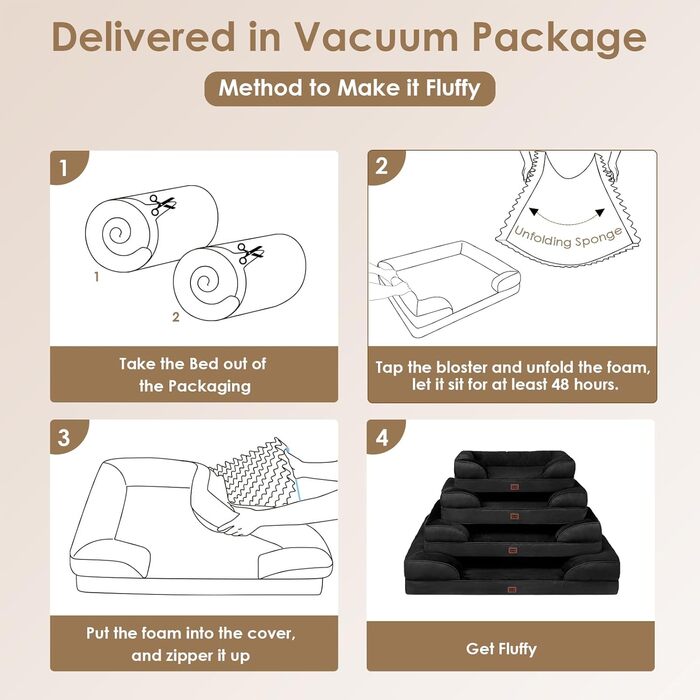 Ортопедичне ліжко для собак EHEYCIGA, 76x51 см, Memory Foam, для собак середніх та маленьких порід, вологостійке, з високим бортиком, чорне (104x68.5x17 см)