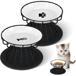 Підвищені миски для котів 2 шт. з підставки, керамічні миски для корму та води, чорні