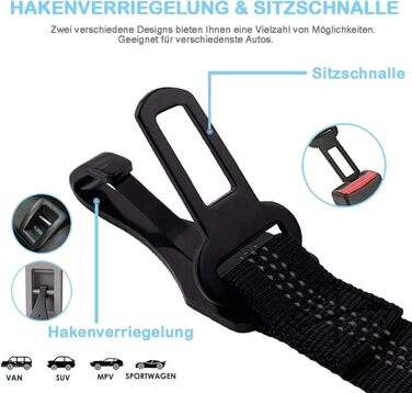 Автомобільний поводок для собак LeoPets: безпечний та регульований, 30-90 см, з карабіном, світловідбиваючий, чорний