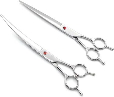 Набір професійних ножиць для собак 2 в 1: прямі та зігнуті. Підходить для собак, котів та інших тварин. (Колір: блакитний)