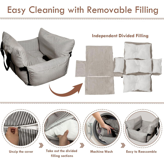 Автокрісло для собак - автокрісло-бустер для маленьких та середніх собак до 18 кг з ременем безпеки та кишенями для зберігання, антиковзаюча підставка (смугастий морський колір) (коричневий, 76.2 x 52 см)