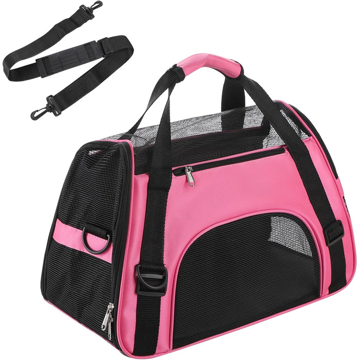 Транспортна сумка для собак та котів: рожева, складна, з регульованим плечовим ременем, 42 x 20 x 25.5 см