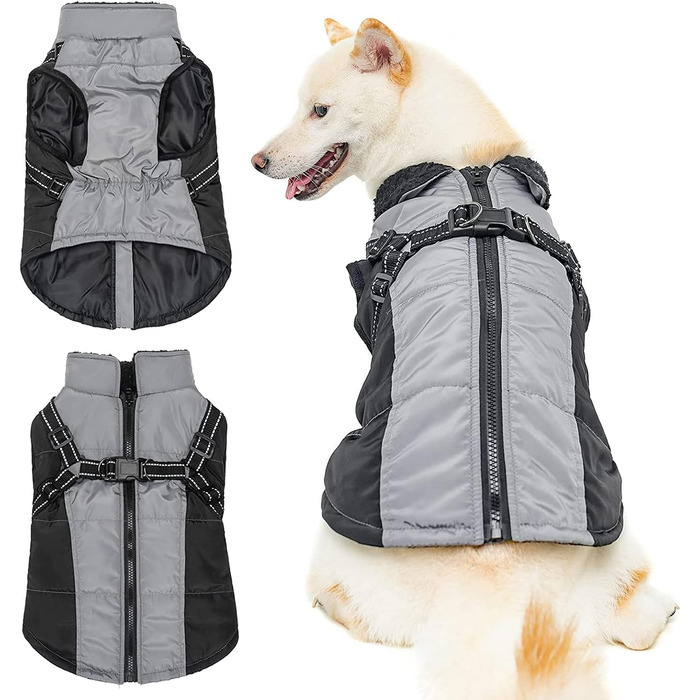 Зимовий теплий одяг для собак: чорний зимовий теплий одяг для собак середніх та великих порід, чорний колір, розмір L