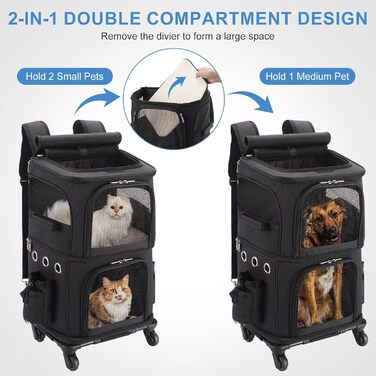 Транспортна переноска для котів на 2 котів до 12 кг, чорна, знімні дверцята