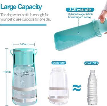 Портативна пляшка для води для собак SHAFGO 540 мл з підставкою, для подорожей, без розливання, для прогулянок