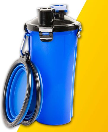 Водяна пляшка для собак PawPride 2-в-1 з двома мисками, вилкауф-система, для прогулянок, подорожей, кемпінгу та хатнього використання