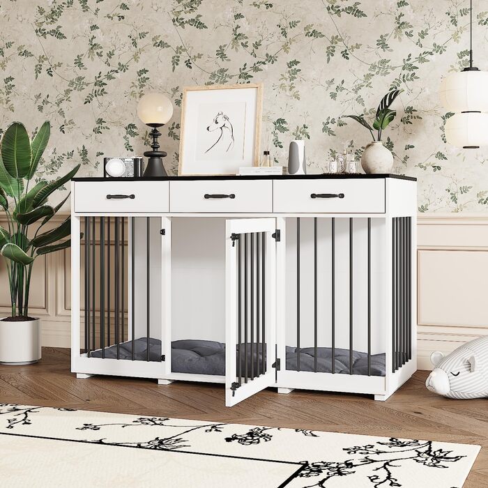 Елегантна собача будка-переноска XXL з шухлядами 137x57x85 см – чорно-біла меблі для собак