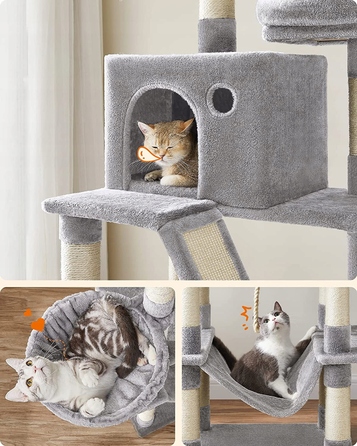 Скребниця для котів Feandrea, сіра, 161-220 см, 5 рівнів, сизаль