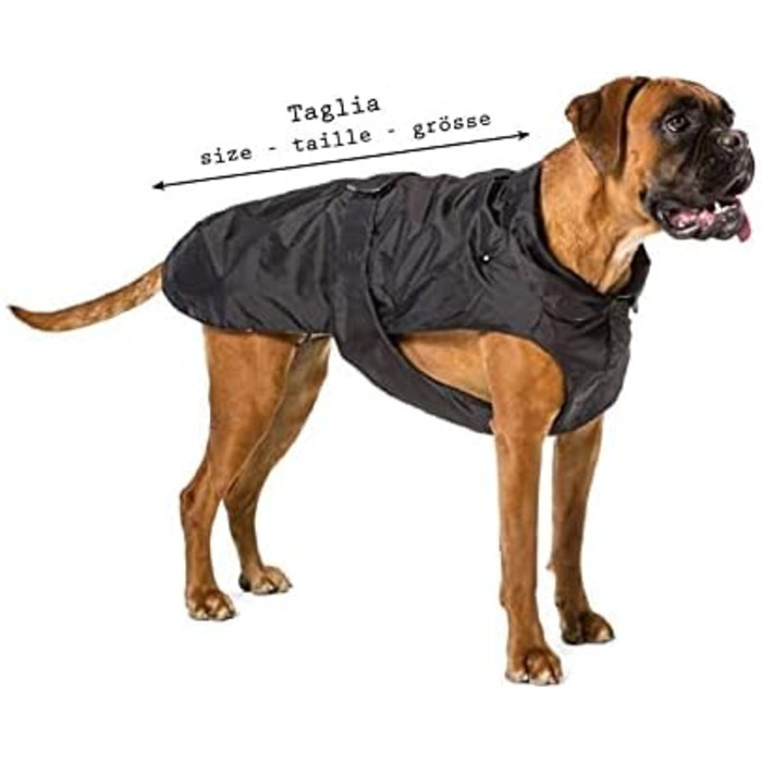Елегантний теплий дощовик для собак породы боксер, чорного кольору, 65 см