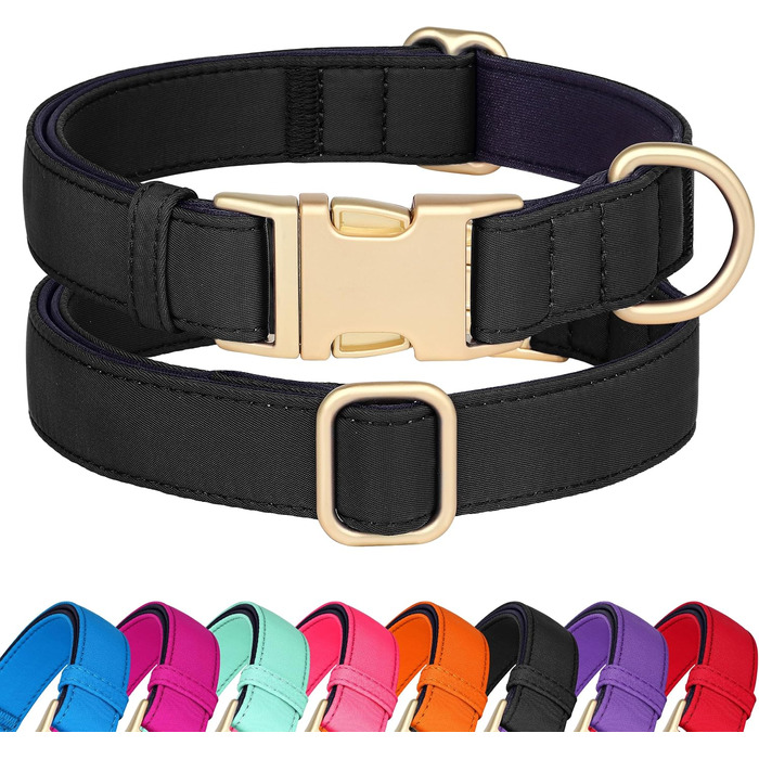 Нашийник для собак Didog з нейлону, м'який, з металевою застібкою-швидкої фіксації, чорний, розмір M (33-51 см)