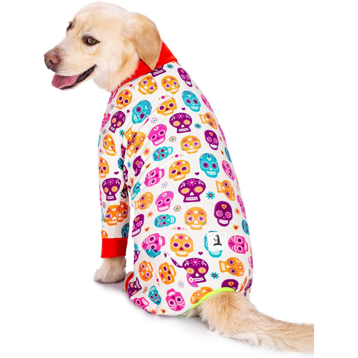 Піжама для собак, теплий пуловер з принтом мультфільму, повне покриття, костюм для великих та середніх собак (36, білий череп)