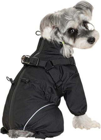 Зимова куртка для собак з отвором для повідки, тепла та вітронепроникна, для маленьких, середніх та великих собак (D28, чорний, 4XL)