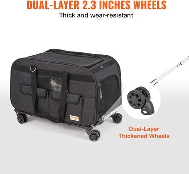 Тролей для собак VEVOR, 15.8 кг, чорний. Зручний рюкзак-переноска для собак, 600D Oxford, 4 колеса, для подорожей та вигулу