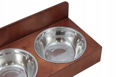 Подвійна дерев'яна підставка для мисок собаки, коричнева