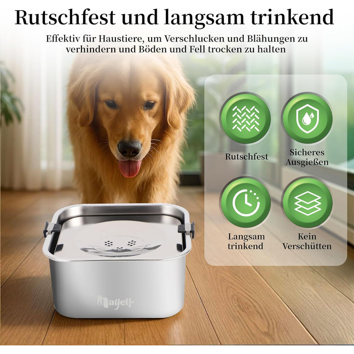 Миска для собак Nayelf 3L без обливання, з нержавіючої сталі 304, з антиковзним дном, для великих та середніх собак, придатна для миття в посудомийній машині