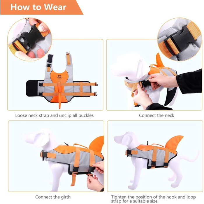 Спасальний жилет для собак CITÉTOILE у вигляді акули, оранжевий, розмір M (набір 1)