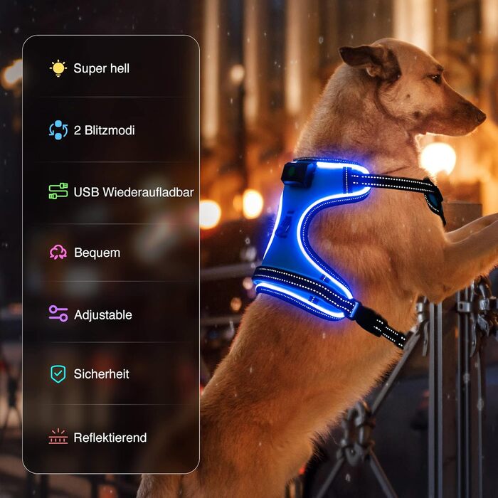 Світлодіодна шлейка для собак з LED-підсвічуванням, перезаряджувана, RGB, блакитна, XS
