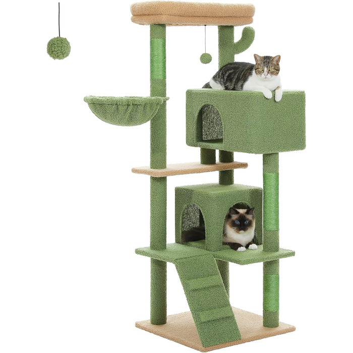 Драбина для котів PETEPELA 143 см з подушкою, когтеточкою та будиночком для котів - велика, зелена