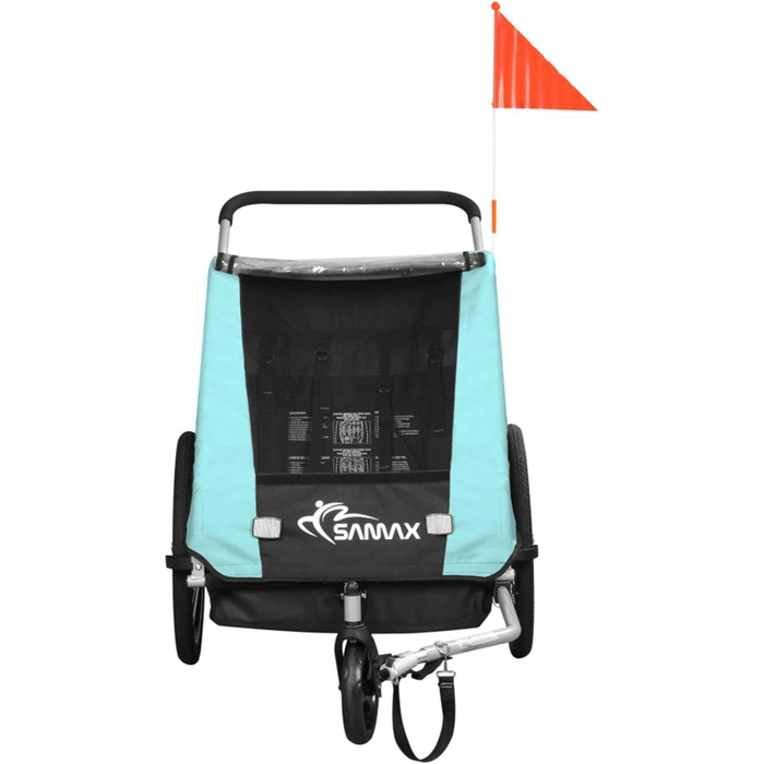 SAMAX Fahrradanhänger Jogger 2in1: Дитячий велопричіп-коляска 2в1, 360° обертання, для 2 дітей - Black Edition Turquoise