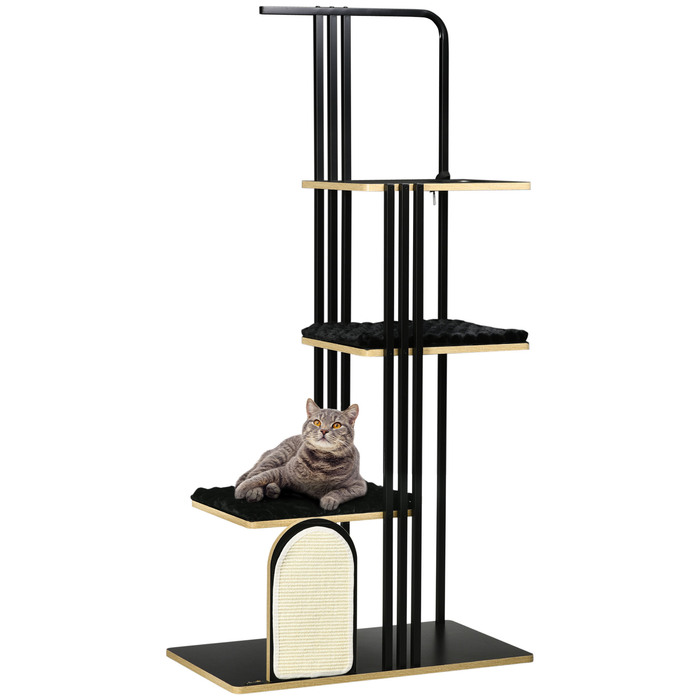 PawHut Cat Tree 170см Велике котяче дерево з подушкою, дошка для кігтеточок, 3 платформи, сталеві меблі для кішок у чорному кольорі| Аосом