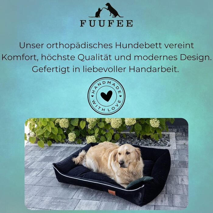 Крісло-ліжко для собак FUUFEE L (100 x 80 см) | Зручне ліжко для великих собак | Легко миється, знімний чохол на блискавці | Колір: Чорний