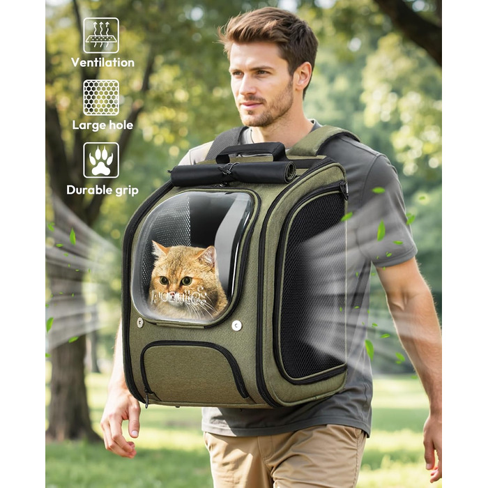 Рюкзак для кота Pecute Bubble з сіткою, портативний та складаний, для собак та котів, (42*32*26см), темно-зелений