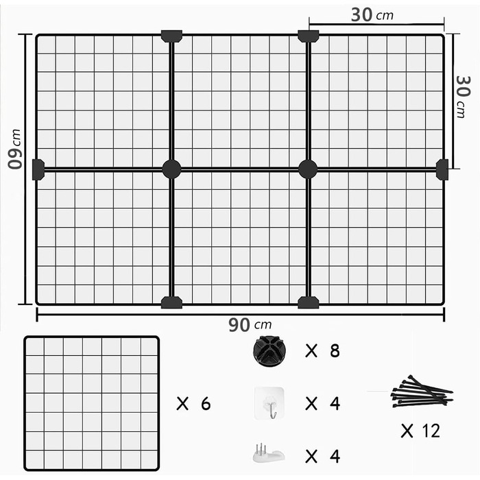 Сітчасті ворота для домашніх тварин, ворота для собак, дротяні огорожі, портативні вольєри для собак (90 x 60 см), 6 шт.