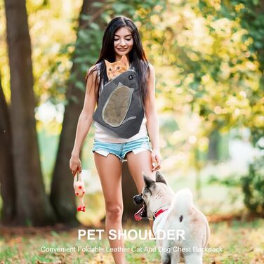 PETCUTE Сумка-переноска для собак та котів, складана, сіра, з ремінком безпеки та кишенею