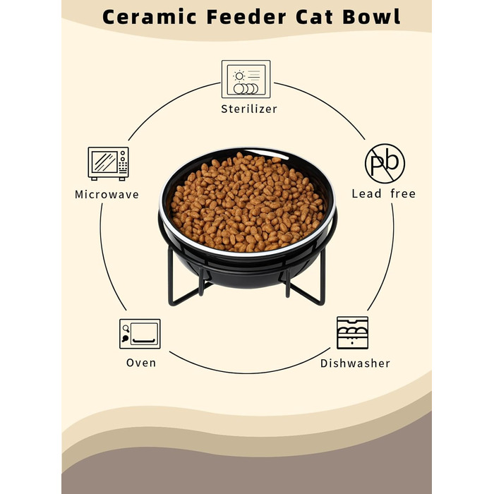 Керамічна миска для корму для маленьких собак GDCZ, підставка з металу, 425 мл, чорна