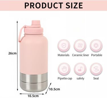 Миска-поїльник для собак 3-в-1 950 мл, рожева. Термопоїльник з мисками для їжі та води. Ідеально для подорожей та прогулянок.