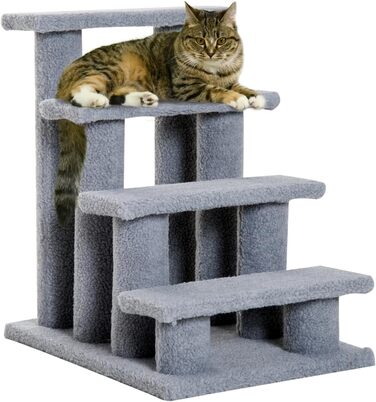 Сходи для котів і собак PawHut, 4 сходинки, сірі, 63,5x43x60 см