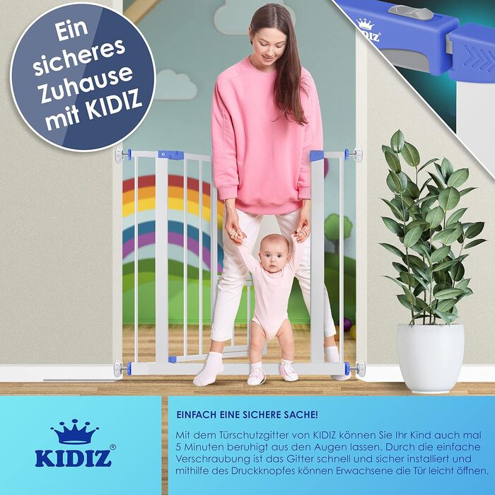 Захисне ворота KIDIZ® для дітей, собак та котів | Без свердління, розширюване, поворотне | Розмір: 74-87 см, блакитне