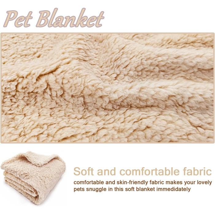 М'яка тепла флісова ковдра для собак та котів 100x120 см, машинного прання, бежева