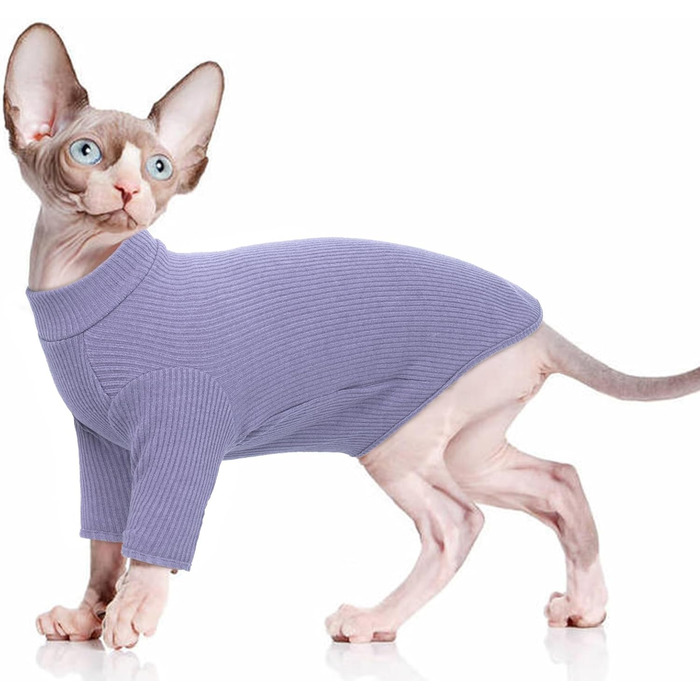 Одяг для безшерстої кішки Сфінкс: м'який пуловер з ролетним коміром, футболка та жилет з бавовни (Чорний, XL, A-фіолетовий)